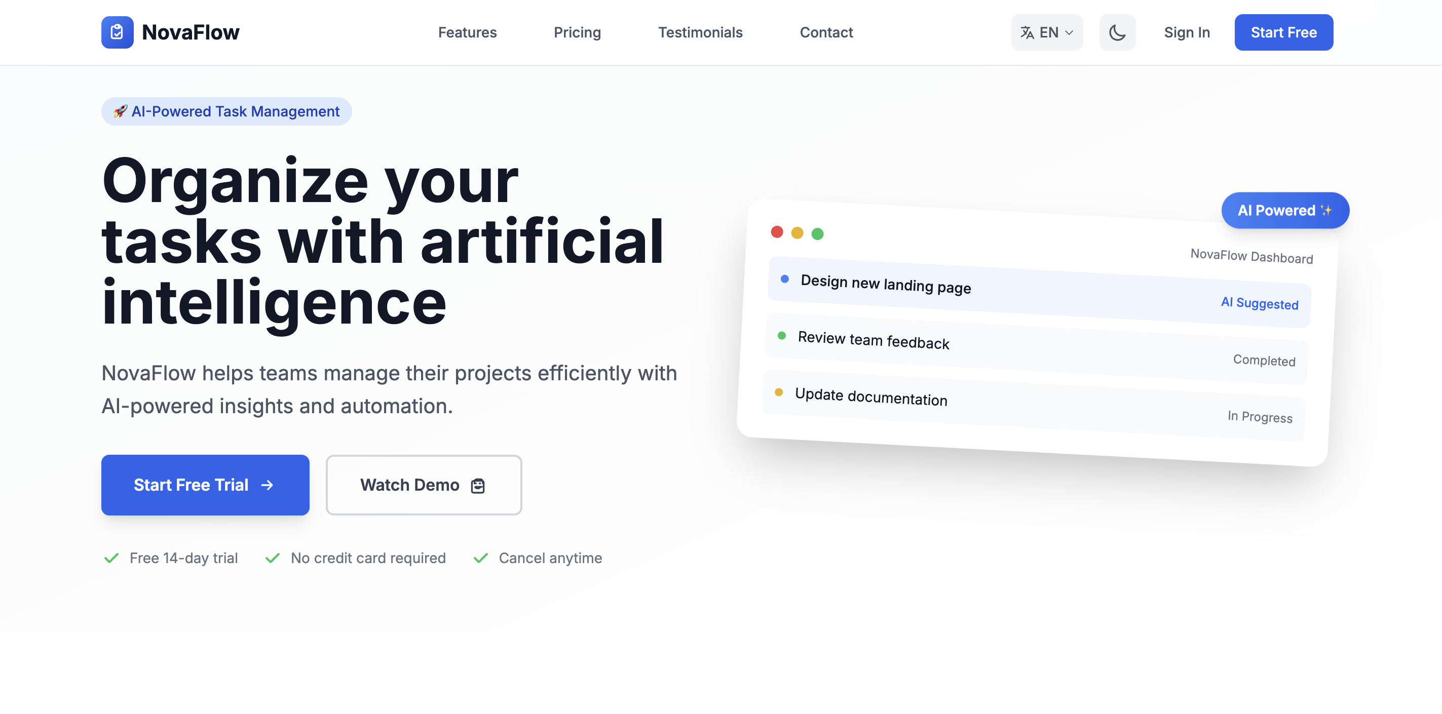 NovaFlow AI Task Management Landing Page